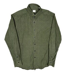 XACUS Tailored Fit Dress Shirt Floral Green Italy Cotton Long Sleeve 15.5 Medium